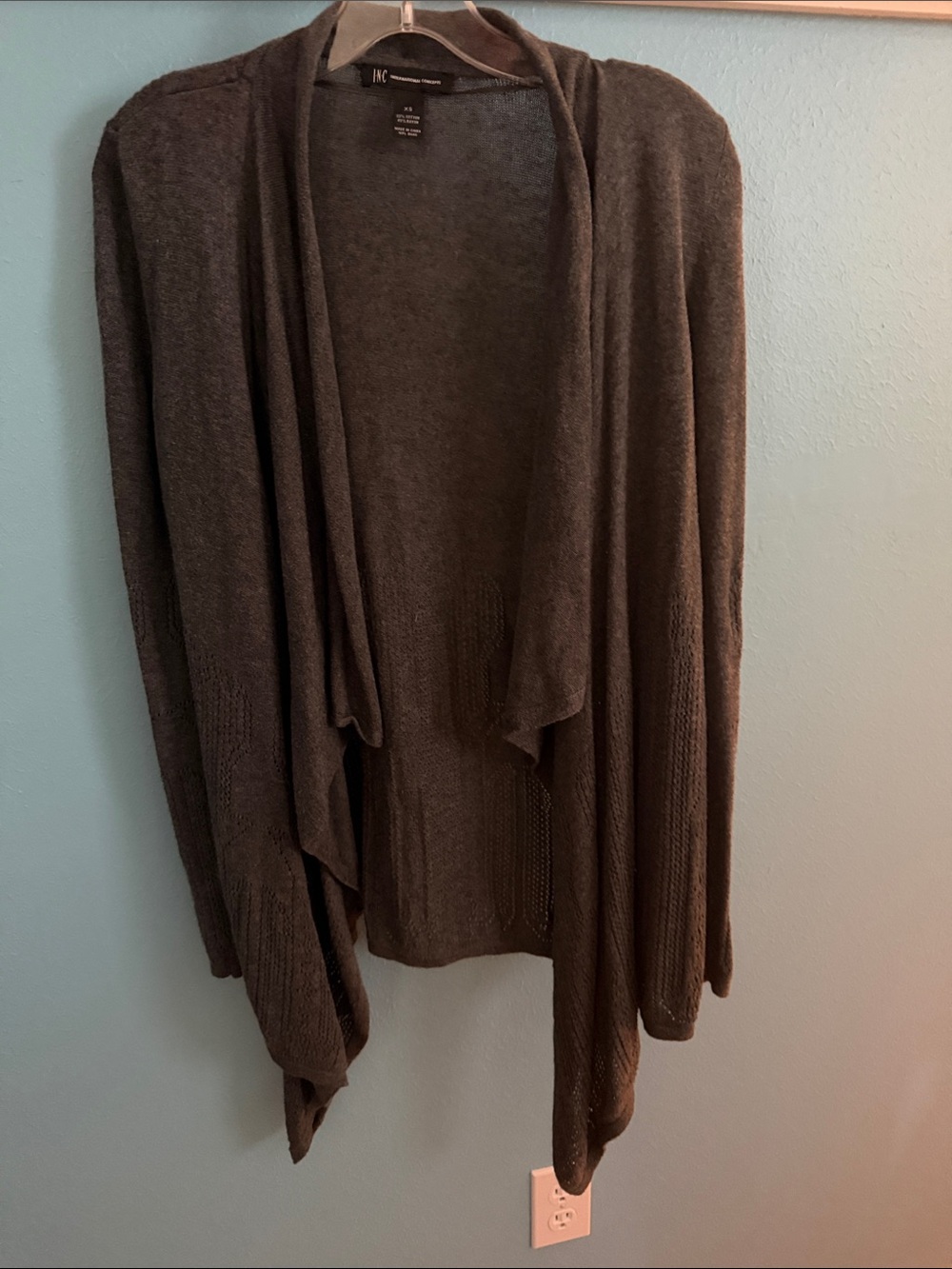 INC International Concepts Gray Open-Front Waterfall Cardigan